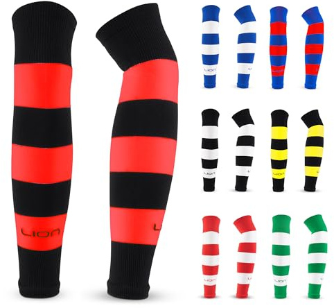 LION SPORTSWEAR Football Sock Sleeves To Accompany Grip Socks - Fits Over Calf/Shin Pads - Variety Of Colors To Match Your Team Kit (Black/Red, One Size)