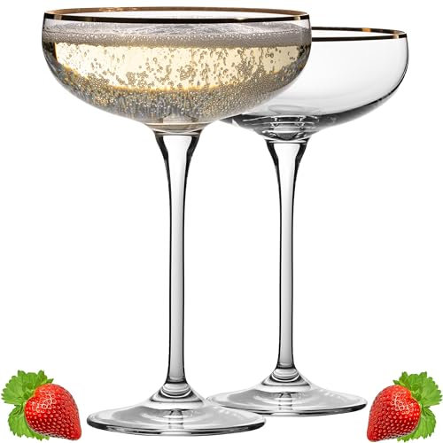 IMPERIAL Sektschalen mit Goldrand 270ml Champagnergläser Set 2-Teilig Sektgläser aus Crystalline Glas Vintage-Gläser
