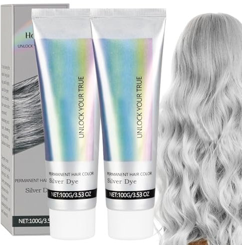 2-In-1 Natürliches Essenzextrakt-Silber-Haarfärbemittel, Silbergraue Natürliche Haarfärbecreme, Modische Silbergraue Haarfärbemittel Permanent (2 Stück)