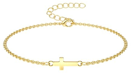 Dochais Pulsera Cruz Mujer Oro/Plata Pulsera Chapado Oro 14K Pulseras Ajustables Apilables Dorada para Mujeres y Niñas Regalo Joyería C
