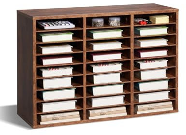 VEVOR Organizador de Literatura, Clasificador de Archivos de 27 Compartimentos 800 x 297 x 550 mm con Estantes Extraíbles, Clasificador de Madera de Aglomerado para Oficina, Hogar, Marrón Oscuro