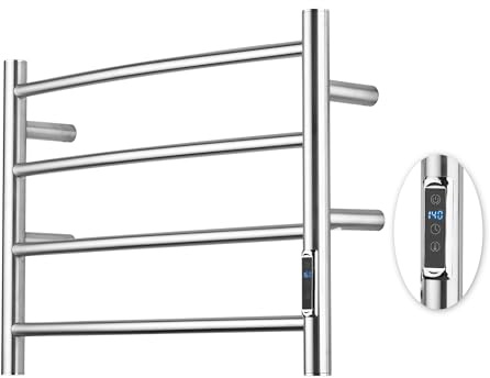 SHARNDY Towel Warmer with Built-in Timer for Bathroom Wall Mounted Bath Towel Heater Plug-in Electric Heated Towel Rack Brushed ETW29
