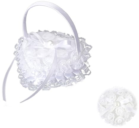 LONGHAO Scatola di anelli a cuore, cuscino pizzo bianco, piccolo, romantico, cerimonia matrimonio, proposta (#2)
