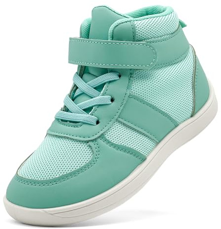 vinshoeci Kids Barefoot Shoes for Girls Boys - Wide Toe Box High Top Barefoot Boots/Warm Lined Non-Slip Winter Trainers(Green 1.5 UK)