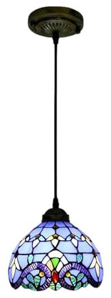 Dualbao 8 Pulgadas Lámpara de Techo Colgante de Estilo Tiffany Barroco de Color Crema Vidriera Retro Lámpara Colgante para Restaurante Pasillo Cocina Barra Colgante Iluminación,Azul