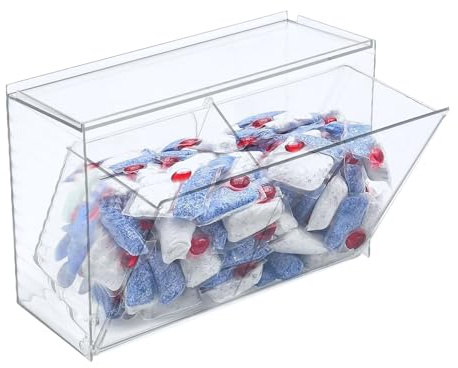 Gzsekken Dishwasher Tablet Storage Laundry Pods Storage Container Acrylic Detergent Washing Pods Box Capsules Dispenser Self-Standing/Wall Mounted Holder for Coffee Pod,Salt,Scent Booster