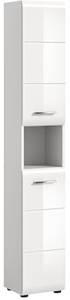 xonox.Home Armoire Haute Large Ice 60 x 185 x 30 cm dans Le Corps Blanc Imitation et Avant Blanc Brillant – Large Armoire de Salle de Bain en Blanc – Élégante et Fonctionnelle