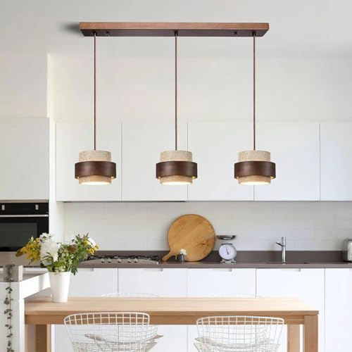 TMKOO Natursten Hänglampa Cylindrisk Travertin Wabi Sabi Och Nordisk Stil Trä Taklampa För Köksö Justerbar Heminredning Hall Sovrum Matsal Takbelysning(B)