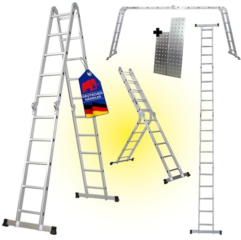 PROREGAL Scala multiuso a pioli MULTISTEP, 4 sezioni in alluminio, 4x5 pioli, altezza fino a 5,7 m, portata 150 kg, ponteggio di lavoro, scala a pioli, scala a pioli appoggiata