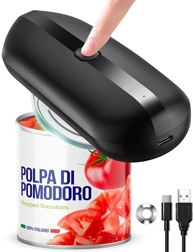 Electric Can Opener, Automatic Hands-Free Can Opener with Smooth Edge, One-Touch Operation USB Rechargeable, for Seniors, Arthritis Sufferers, Kitchen and Camping Use, Replaceable Blade (Black)