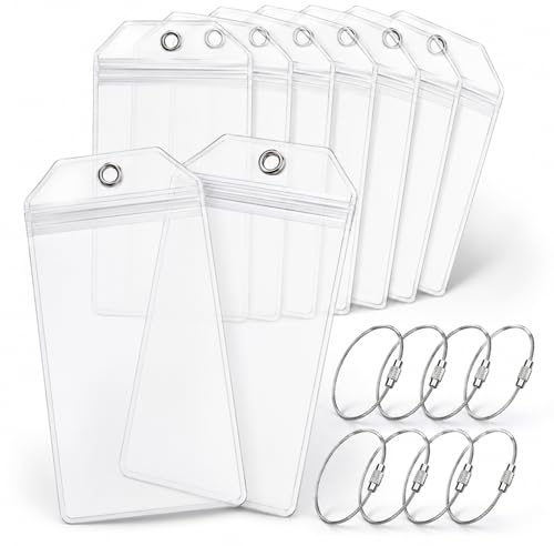 YANJINGSHE Luggage Tags, 8 Pack Cruise Tag Holders, Waterproof Steel Loops | Clear Cruise Luggage Tags: 8 Waterproof Holders with Zip Seal & Steel Loops – Stop Torn Paper Tags on Any Sailing.