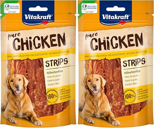 VITAKRAFT- Pure Chicken Strips, Friandises pour Chien, Filets De Poulet, Friandises D'Entraînement, sans Sucre Ni Céréales Ajoutés (1X 80G) (Lot de 2)