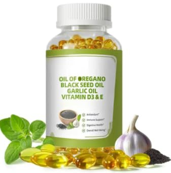 Oregano Oil - Med Svartfröolja, Immun, Andningsvägar, Matsmältning och Antioxidation, Icke-GMO, Glutenfri