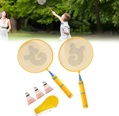 Cryfokt Badmintonracketar för Barn Lätt Elastiskt Set för Barn 5-12 år Järnlegeringsmaterial 2 Racketar (Gul)