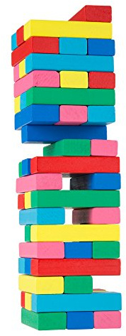 Classic Wooden Blocks Stacking Game with Colored Wood and Carrying Bag for Indoor and Outdoor Play for Adults, Kids, Boys and Girls, 48 Blocks