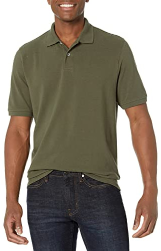 Amazon Essentials Polo de Algodón Piqué de Manga Corta y Corte Estándar (Disponible en Tallas Grandes) Hombre, Verde Oliva, XXL