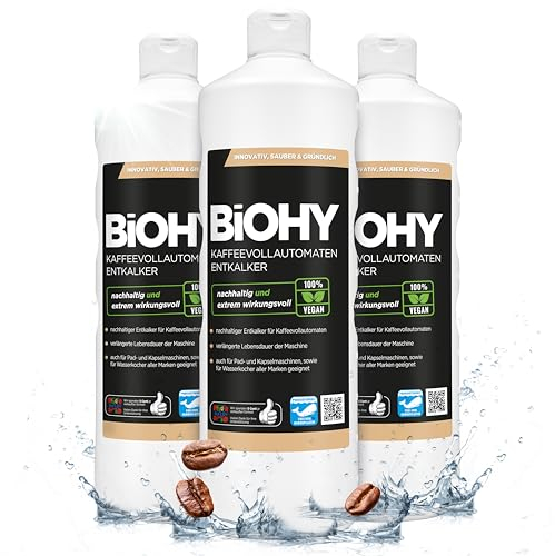 BiOHY Descalcificador de cafetera (3 botellas de 1 litro) | Ideal para descalcificar todas las cafeteras y máquinas de espresso | Apto para todas las marcas conocidas (Kaffee Entkalker)