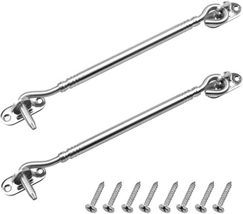 2 pezzi Gancio tempesta in acciaio inossidabile，Serratura porta Gancio da Cabina,per finestra, armadietto, porta da garage in acciaio inossidabile massiccio lucidato con viti fornite (20CM)
