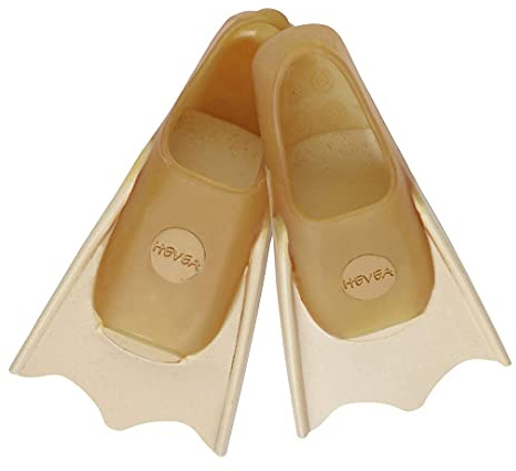 HEVEA Plastic Free Flippers for Kids - Floating Kids Fins for Snorkeling - Comfortable, Durable Danish Design with Easy Wear - Made from Upcycled Natural Rubber (Sand, 23/24)