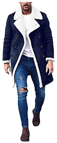 Uomini Inverno Caldo Cappotto Giacche collo Rabattu Softshell Giacca per Antivento Morbido Cappotto Guscio Giacca Pulsante Tasca Giacca Giacca Impermeabile Uomo Inverno, blu, XXL, Caban
