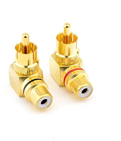 JZK 2 Stück 90 Grad rechtwinkliger Cinch-Adapter Stecker auf Buchse, rechtwinkliger Cinch-Phono-Adapterstecker, vergoldeter AV-Stereo-Stecker auf Buchse für Audioverbindung