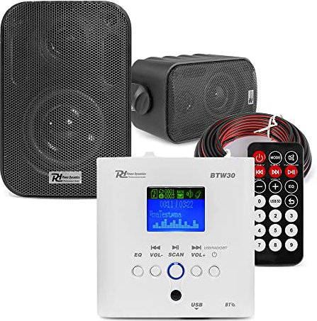 Power Dynamics BTW30 Bluetooth Garden Speaker System - BGO30 Weatherproof Outdoor Speakers, In-Wall Amplifier, Wireless Music Streaming, USB MP3, FM Radio, Garden Audio Kit, Black Finish