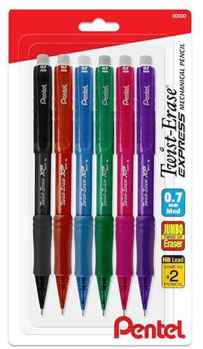 Pentel Twist Erase EXPRESS 0.7mm Mechanical Pencils with Assorted Colored Barrels - Pack of 6