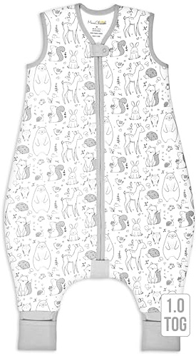 Babysovsäck med fötter 1,0 TOG, året runt-sovsäck, ekologisk bomull, babysovsäckar utan ärmar, babysovsäck med ben för pojke flicka, 1-pack, 100 cm (babyhöjd 110–120 cm)