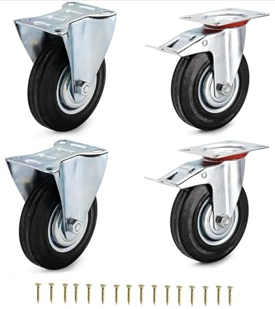 HD BRICO Set da 4 Ruote 100 mm (2 Fisse + 2 Girevoli con Freno) - Rotelle pivontanti per mobili,4 Ruote Carico 280 kg - Ruote girevoli per uso interno ed esterno - Rotelle piroettanti