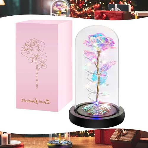 Valentines Day Gifts Galaxy Rose for Her,Light Up Rose Flowers Gift Birthday Gifts for Women Mom Girlfriend Wife,Forever Glitter Rose In A Glass Dome Eternal Rose for Valentines/Mothers Day Christmas