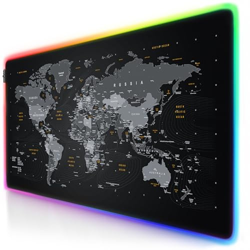 TITANWOLF RGB Tapis de Souris Gaming XXL 120 x 60 cm LED Lumineuse Tapis de Souris Multicolore 11 Modes 1200x600mm Surface antidérapante pour Les Joueurs de l’Ordinateur PC et du Mac Carte du Monde