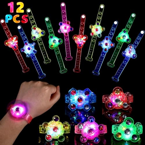 SCIONE 12 Paquete de Pulseras Luminosas LED para Fiestas y Cumpleaños que Brillan en la Oscuridad Rellenadores de Bolsas de Fiesta para Niños Pulseras Luminosas Juguete para