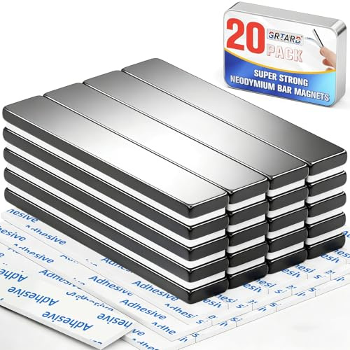 Grtard 4-pack neodymmagneter, 60 x 10 x 3 mm sällsynta jordmagneter, kylskåpsmagnetremsor med dubbelsidigt lim för olika användningsområden (4-pack svart) (20)