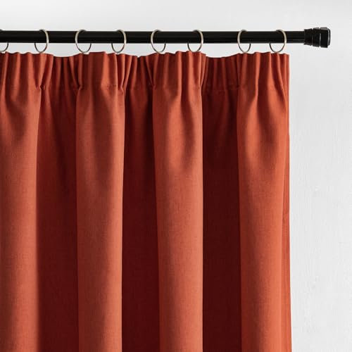 MIULEE 100% Blickdichte Vorhänge mit Kräuselband Leinenoptik, Verdunkelungsvorhang Gardinen Thermovorhang Kälteschutz Fenster Wohnzimmer Modern Schlafzimmer Balkontür, 2er Set,140X225CM, Ziegelrot