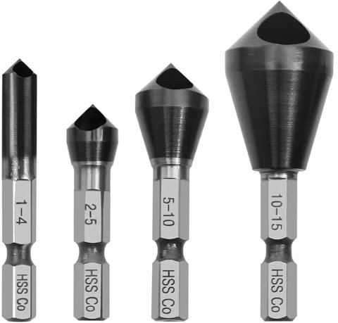 KEWAYO 4 Stück Kegelsenker Entgratsenker 90° Fase Titan beschichtet Senker Bohrer Set,Querlochsenker HSS-Co (Kobalt) für Holz, Metall, Kunststoff