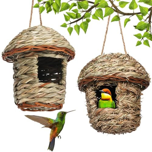 Hummingbird House Hummingbird House 2pcs Hanging Hummingbird Nest Naturstroh geflochten