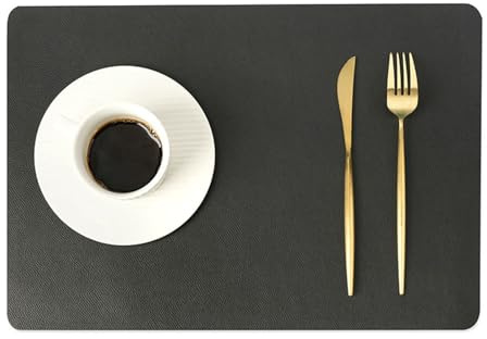 Homxi Manteles Individuales de Mesa Set 4,43 x 30 CM,Individuales de Mesa PVC Color Sólido con Rectángulo Individuales Mesa Redondos Lavables Negro