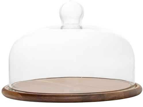 Perco 11 Wood Cake Stand with Glass Dome Lid – Rustic Cake Plate with Cover for Dessert Display, Birthday, Wedding, Kitchen Party, Baking Gift, Charcuterie or Cheese Board Use