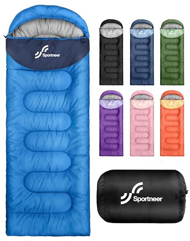 Sportneer Sacco a pelo per adulti e bambini, sacco a pelo per autunno, primavera e clima fresco, impermeabile, leggero, portatile per ragazzi, ragazze, adolescenti, campeggio, escursionismo