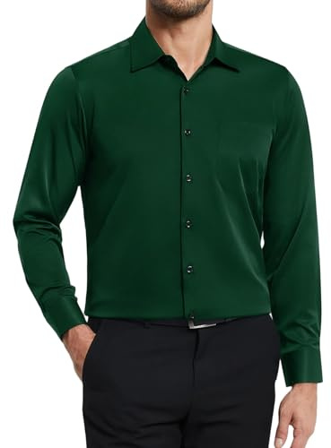 ENLISION Långärmad herrskjorta 4-vägs stretch icke-järn button-down-skjortor skrynkelfria för män affärer formell normal passform med ficka