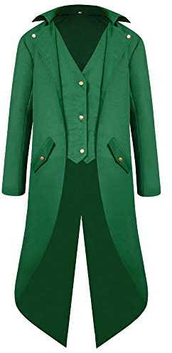 Steampunk Tuxedo Manteau pour homme Vert gothique Frack Long Classique Mode Manteau victorien Cour de marche Rétro Médiéval Élégante Veste de théâtre Vêtements de performance Cosplay Halloween Costume
