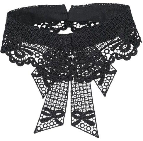 CABODYALS Collare Finto in Pizzo Nero con Motivo A Fiocco Floreale Vintage Lavorato all'Uncinetto Collana Traforata Girocollo Risvolto Staccabile Camicetta Dickey Mezza Camicia Colletti Finti p