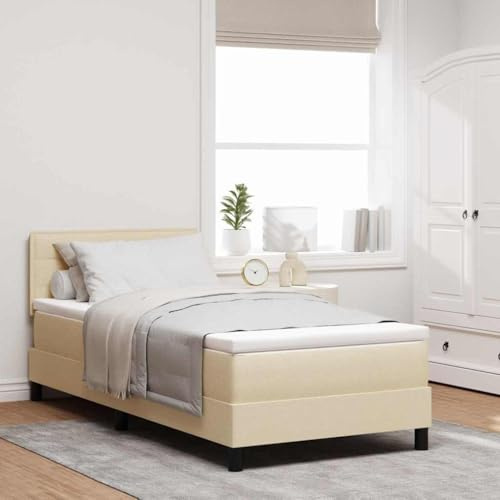vidaXL Letto Box Spring con Materasso Crema 80 x 200 cm Tessuto, Camera Moderna, Set Letto Rettangolare, Materasso in Schiuma Dura, testiera Regolabile, Design minimale, Comfort per Dormire