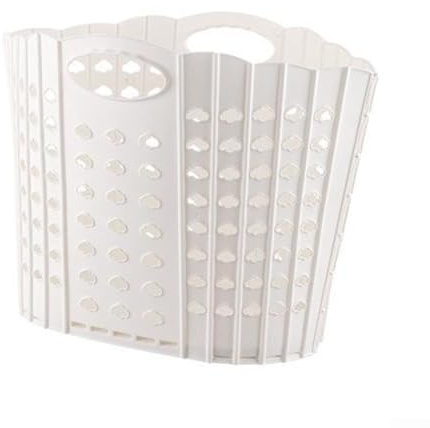 Cesto portabiancheria pieghevole con design portatile, in plastica, per riporre vestiti sporchi e articoli per la casa (bianco)