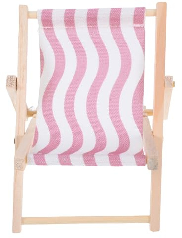 Lurrose Support pour Téléphone Portable de Bureau en Bois, Mini Chaise de Plage Décorative en Toile et Bois, Support Stable pour Smartphone, Accessoire de Bureau et Décoration Intérieure