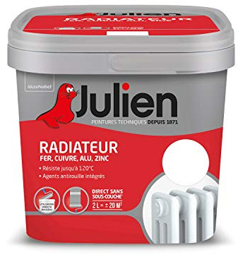 Julien Peinture Radiateur Acrylique, Fer, Cuivre, Alu, zinc - Direct sans sous-couche, Mat, Blanc Mat, 2 L
