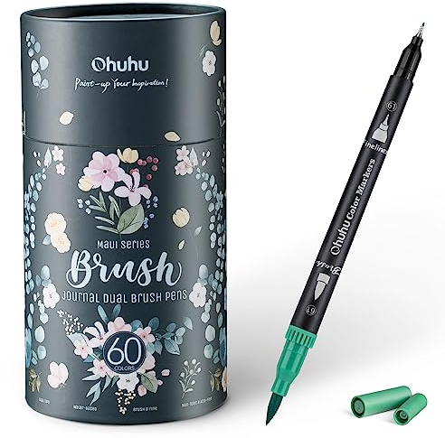 Ohuhu Filzstifte 60 Farben – Dual Brush Pen Set mit Pinsel- & Feinspitze, Wasserbasierte Pinselmarker für Künstler & Erwachsene – Ideal für Bullet Journal, Kalligraphie, Handlettering (Maui Serie)