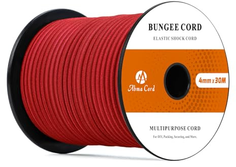 Abma Cord Corda Elastica 4mm 30M Corda di Gomma Cavo Elastico Marino per Teloni, Tende e Bagagli - Rosso