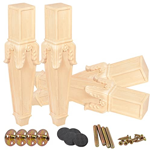 JOYCEMALL 45cm Holz Geschnitzte Tischbeine, 4er Set Antike Europäisch Massivholz DIY Ersatz Möbelfüße Dekoration für Esszimmer Stuhl Couchtisch Schrank Konsole
