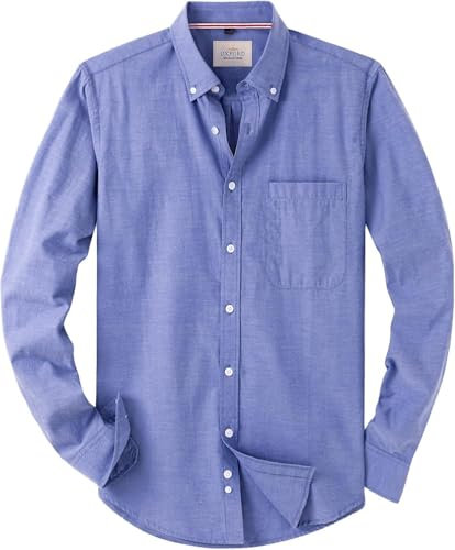 J.VER Oxford Herren Hemd Bügelfrei Regular Fit HerrenHemden Langarm Casual Oberhemd aus Baumwolle Button Down Hemden Faltenfrei Freizeithemd mit Tasche,Blau,3XL